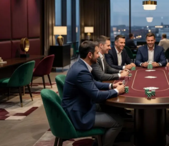 Firemní teambuilding u pokerového stolu v elegantním karetním salonku