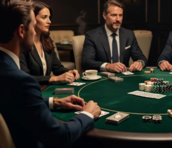 Detail pokerového stolu s kartami a žetony během offline eventu