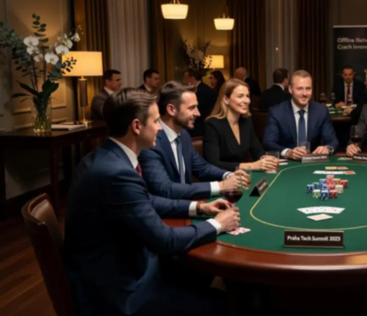 Hosté u pokerového stolu během networkingového večera