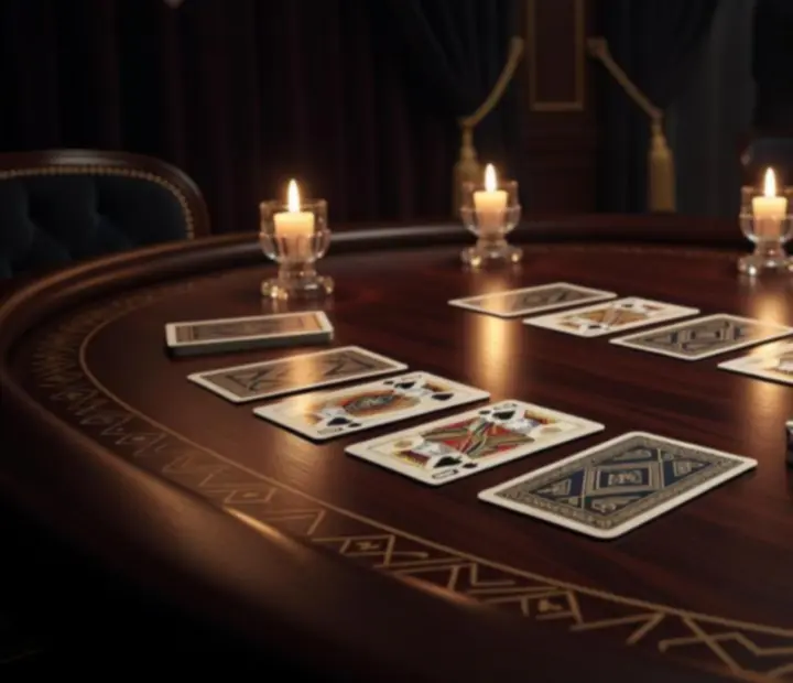 Prémiový pokerový stůl s kartami a žetony jako součást soukromé oslavy