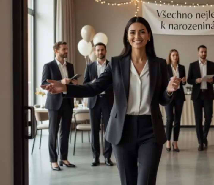 Produkční tým eventové agentury koordinuje průběh narozeninové oslavy na místě